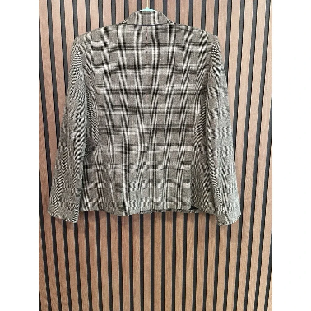 Classic Professional Gray Plaid Blazer One Button Tailored Career Jacket Size 14 - Picture 3 of 7